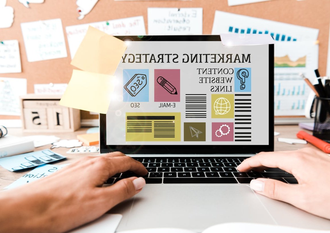 copywriter laptop typing